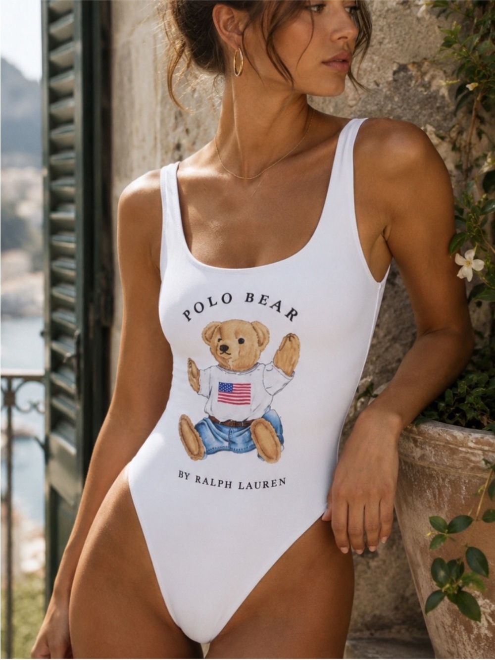 NEW Polo Ralph Lauren Polo Bear One Piece Swimsuit White